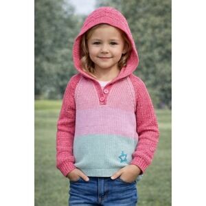 Bitty Baby American Girl Girls Hooded Sweater Size 4 Pink Blue Cotton Knit Hoodi